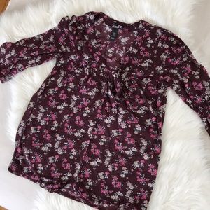 H & M • Floral tie neck blouse